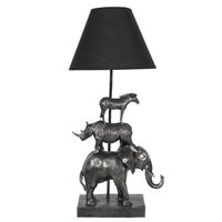 HAES DECO - Tafellamp - City Jungle - Olifant, 32x27x65 cm - Zilverkleurig Zwart - Bureaulamp, Sfeerlamp. Nachtlampje - thumbnail