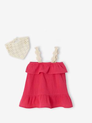 Set met jurk en bandanaslabbetje voor babymeisjes framboos