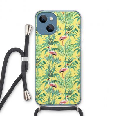 Flamingo party: iPhone 13 Transparant Hoesje met koord