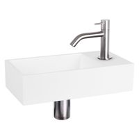 Differnz Solid fonteinset - 36x18.5x9cm - Rechthoek - 1 kraangat - Gebogen chromen matte kraan - Solid surface Wit 38.402.30 Differnz Solid fonteinset - 36x18.5x9cm - Rechthoek - 1 kraangat - Gebogen chromen matte kraan - Solid surface Wit 38.402.30