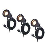 Set van 3 Sydney LED prikspots - GU10 4 Watt 345 lumen - Dimbaar - Kantelbaar - 2700K warm wit - IP65 Waterdicht - 1.5m kabel met EU-stekker - Zwart