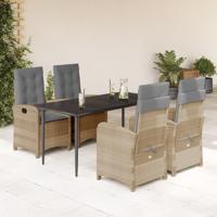 5-delige Tuinset met kussens poly rattan gemengd beige