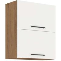 ROCK - Hoge kast - Lancelot eiken en glanzend witte melamine - 60 cm - 2 kanteldeuren