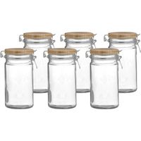 Weckpot/inmaakpot - 6x - 1L - glas - met beugelsluiting - bamboe deksel