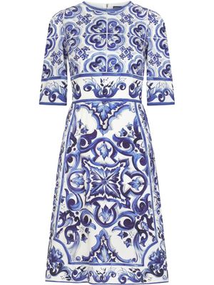 Dolce & Gabbana robe mi-longue à imprimé Majolica - Bleu