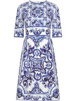 Dolce & Gabbana robe mi-longue à imprimé Majolica - Bleu