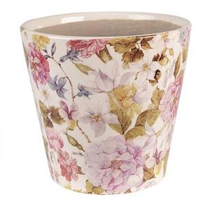 Clayre & Eef Bloempot Ø 17x16 cm Roze Beige Keramiek Bloemen Bloempot