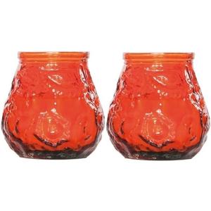 Mini lowboy tafelkaars - 2x - oranje - 7 cm - 17 branduren - kaars - glazen houder