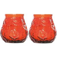 Mini lowboy tafelkaars - 2x - oranje - 7 cm - 17 branduren - kaars - glazen houder