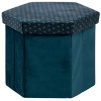 Poef/krukje Jiling zeshoek - Opvouwbaar/opslag box - Saffier blauw - D40 x H38 cm - MDF/polyester