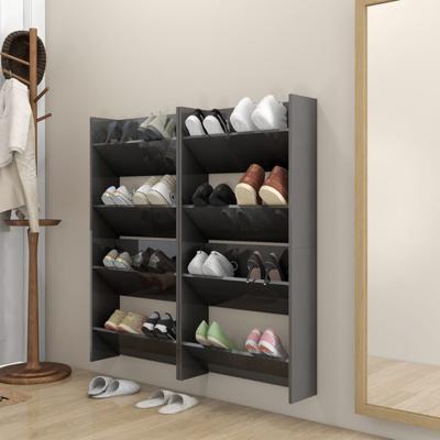 Wandschoenenkasten 4 st 60x18x60 cm hout hoogglans grijs