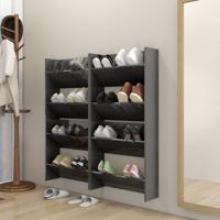 Wandschoenenkasten 4 st 60x18x60 cm hout hoogglans grijs