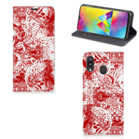Mobiel BookCase Samsung Galaxy M20 Angel Skull Rood