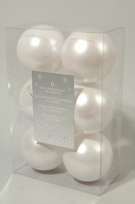 6 kerstballen winterwit 80 mm - Ksd