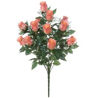 Louis Maes Kunstbloemen boeket rozen/gipskruid - zalmroze - H56 cm - Bloemstuk - Bladgroen   -