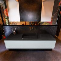 Badkamermeubelset Mondiaz Erin 150 cm met 1 Lade met RIDGE Wastafel Midden Urban Zonder Kraangaten Greeploos Mat Clay