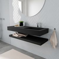 Mondiaz Alan badmeubel 120 cm solid suface planchet urban vrijhangend wastafel rechts 1 kraangat zwart