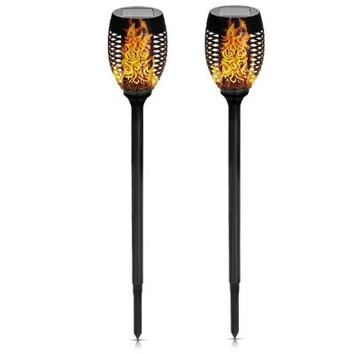 Solar tuinlamp - 4x - zwart - LED flame effect - oplaadbaar - D12 x H74 cm