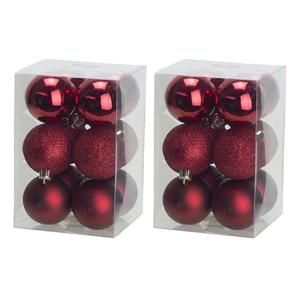 Cosy & Trendy Kerstballen - 24x stuks - donkerrood - kunststof - 6 cm