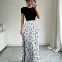 Bon&Bon Leopard Print Maxi Skirt - Coffee Brown Elegant Straight Skirt Blue / M