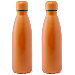 RVS waterfles/drinkfles - 2x - oranje kleur met schroefdop 790 ml