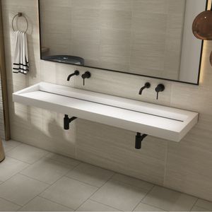 Saniclear Hoya wastafel zonder kraangat 160x45.5x11 cm solid surface wit mat