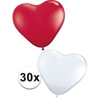 Feestartikelen hartjes ballonnen rood/wit 30 st - thumbnail