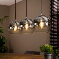 LifestyleFurn Hanglamp Bubble Shaded met 3 smoke-glas bollen - Oud zilver