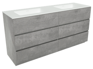 Storke Edge staand badkamermeubel 170 x 52,5 cm beton donkergrijs met Mata dubbele wastafel in matte Solid Surface