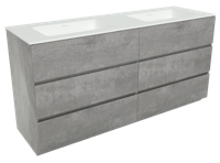 Storke Edge staand badkamermeubel 170 x 52,5 cm beton donkergrijs met Mata dubbele wastafel in matte Solid Surface