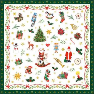 20x stuks kerstdiner/kerst thema servetten met kerstfiguren 33 x 33 cm groen   -