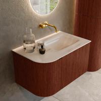 Badmeubel Mondiaz Kurve-Dlux | 75 cm | Meubelkleur Ruby | Wastafelkleur Meli | Solid surface | Wasbak rechter zijde spoelbak | Zonder kraangat(en) Badmeubel Mondiaz Kurve-Dlux | 75 cm | Meubelkleur Ruby | Wastafelkleur Meli | Solid surface | Wasbak rechter zijde spoelbak | Zonder kraangat(en)