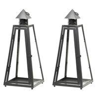 Set van 2x stuks zilveren tuin lantaarn/windlicht van ijzer 16,7 x 16,7 x 39,9 cm