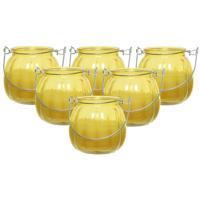 Citronella kaars voor buiten - 6x - glas - geel - 15 branduren - D8 x H8 cm - citrus geur   -