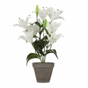 Witte Tigerlily/tijgerlelie kunstplant 47 cm in grijze pot