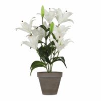 Witte Tigerlily/tijgerlelie kunstplant 47 cm in grijze pot   -