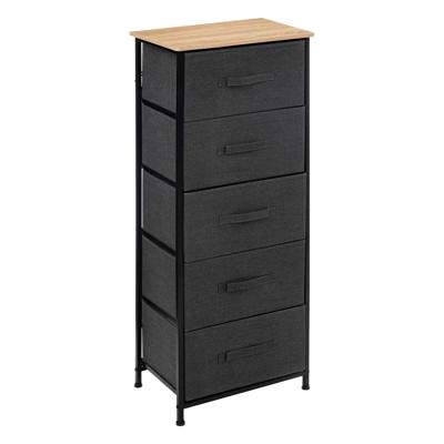 Opbergmandkastje/badkamerkastje - 5x manden - 45 x 30 x 114 cm - hout/stof - donkergrijs