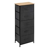 Opbergmandkastje/badkamerkastje - 5x manden - 45 x 30 x 114 cm - hout/stof - donkergrijs