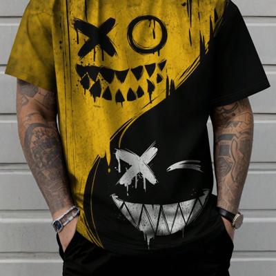 Bon&Bon Men's Plus Size Graphic Print T-Shirt - Loose Fit Colorblock Tee Yellow / 6XL