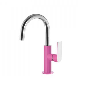 Wastafelmengkraan Tres Loft Colors 1-hendel Uitloop Gebogen 17 cm Rond Fuchsia Chroom