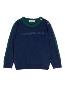 Emporio Armani Kids pull en laine vierge mélangée à logo - Bleu