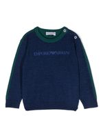 Emporio Armani Kids pull en laine vierge mélangée à logo - Bleu - thumbnail