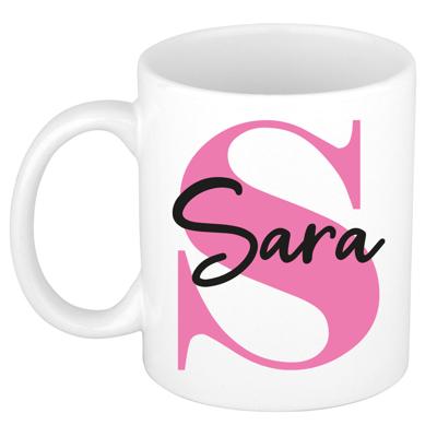 Naam mok Sara - roze - wit - keramiek - 300 ml - verjaardag/cadeau beker Naam mok Sara - roze - wit - keramiek - 300 ml - verjaardag/cadeau beker