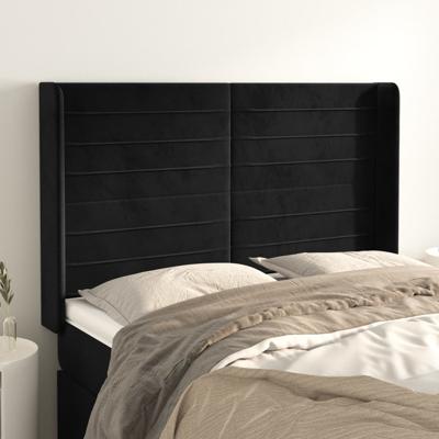 Hoofdbord met randen 147x16x118/128 cm fluweel zwart