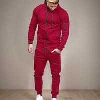 Voor heren Trainingspak sweatsuit Hoodie met volledige rits Joggingpakken Zwart Wijn Leger Groen Marineblauw Donkergrijs Capuchon Effen Kleur Vetoketju 2-stuks Sport Outdoor Dagelijks Fitness Katoen Lightinthebox