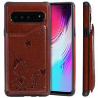Voor Galaxy S10 5G kat Bee reliëf patroon schokbestendige beschermende case met kaartsleuven & fotolijstjes (bruin)