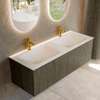 Badmeubel Mondiaz Kurve | 130 cm cm | Meubelkleur Shadow | Wastafelkleur Talc | Solid surface | Wasbak beiden zijden spoelbak | 2 kraangaten
