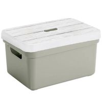 Sunware Opbergbox/mand - lichtgroen - 5 liter - met deksel hout kleur - Opbergbox