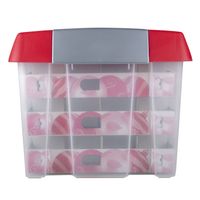 Kerst opbergbox Nesta 60L + verhoogd deksel met trays voor 60 ballen - transparant rood - thumbnail
