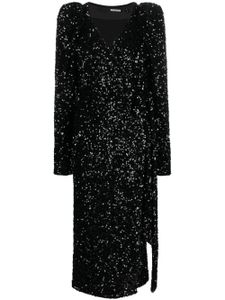 ROTATE BIRGER CHRISTENSEN robe portefeuille mi-longue à sequins brodés - Noir